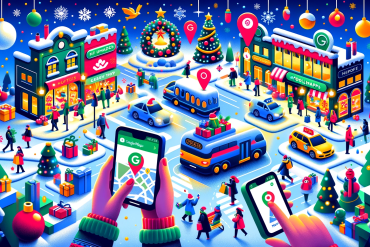 A festive and informative illustration showcasing new updates and tips for navigating the holidays using Google Maps Εκμεταλευτείτε το google maps στο έπακρο