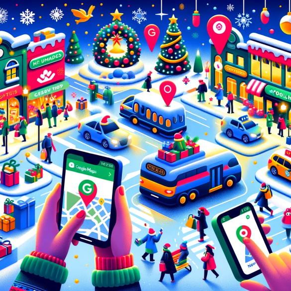 A festive and informative illustration showcasing new updates and tips for navigating the holidays using Google Maps Εκμεταλευτείτε το google maps στο έπακρο