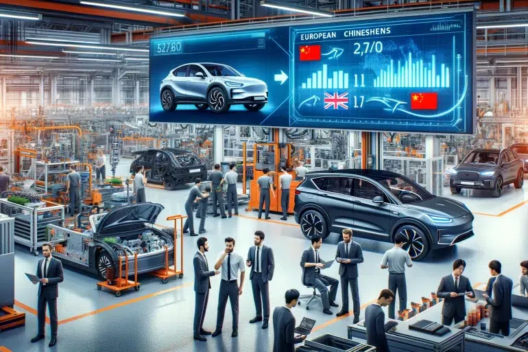 European automotive manufacturing plant with various electric vehicles EVs in production Elektrokίνηση: EU imposes tariffs on Chinese manufacturers - China's response and the impact on the electric vehicle market